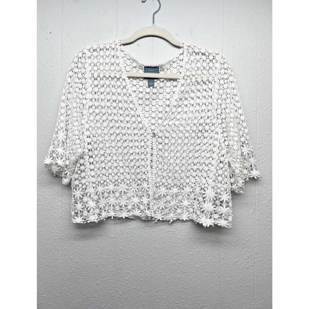 Rabbit Designs White Crochet Cardigan Womens L Cotton Y2K Dainty Fairy Grunge - Picture 2 of 10